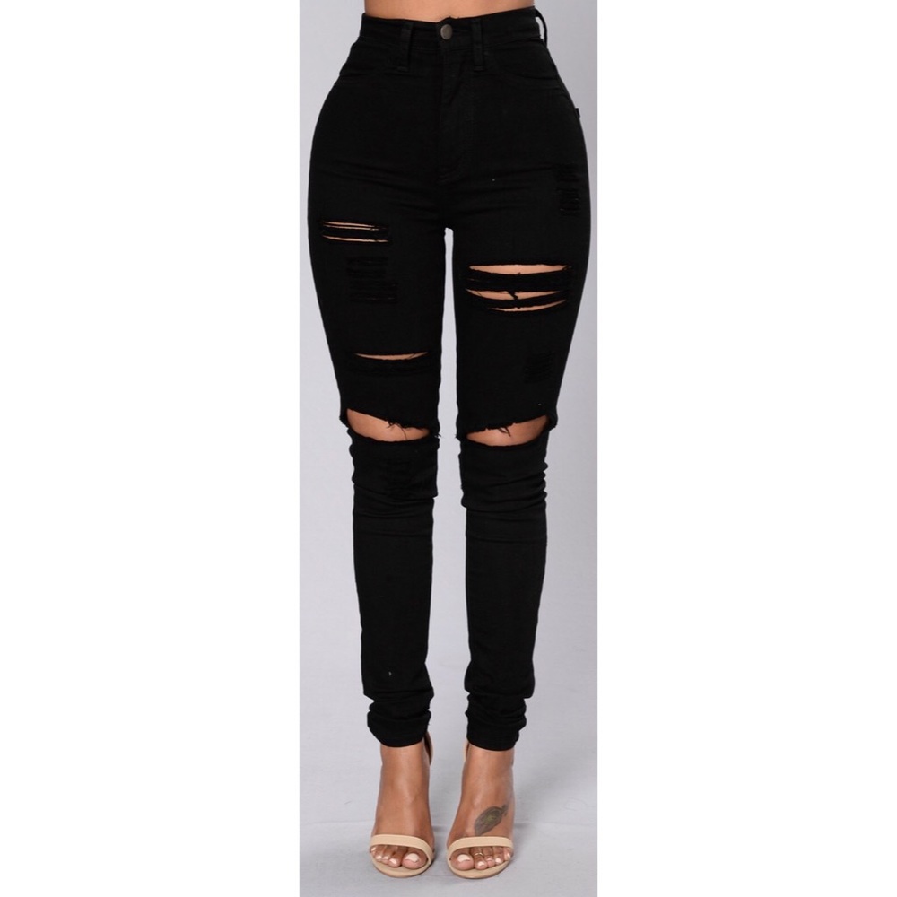 Black distressed high waist stretch jeans